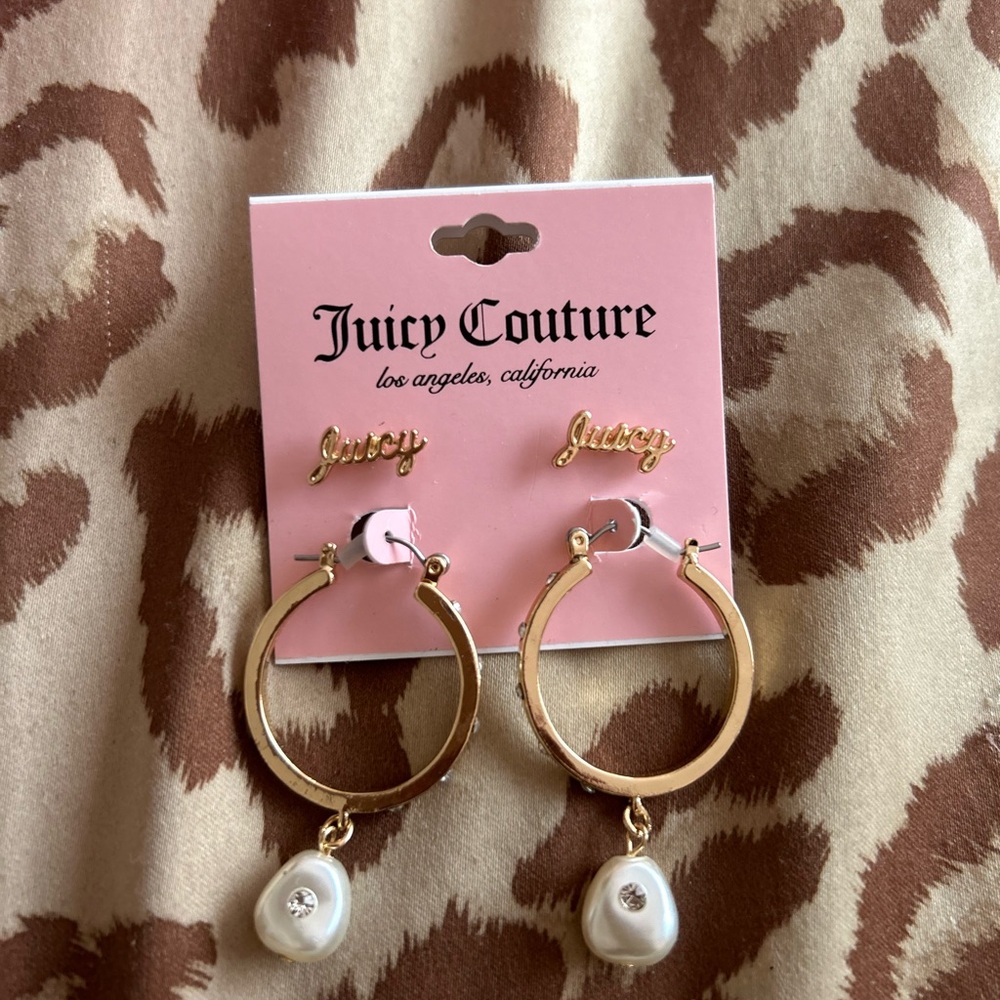 Juicy Couture Gold Stud and Hoop Earring Set